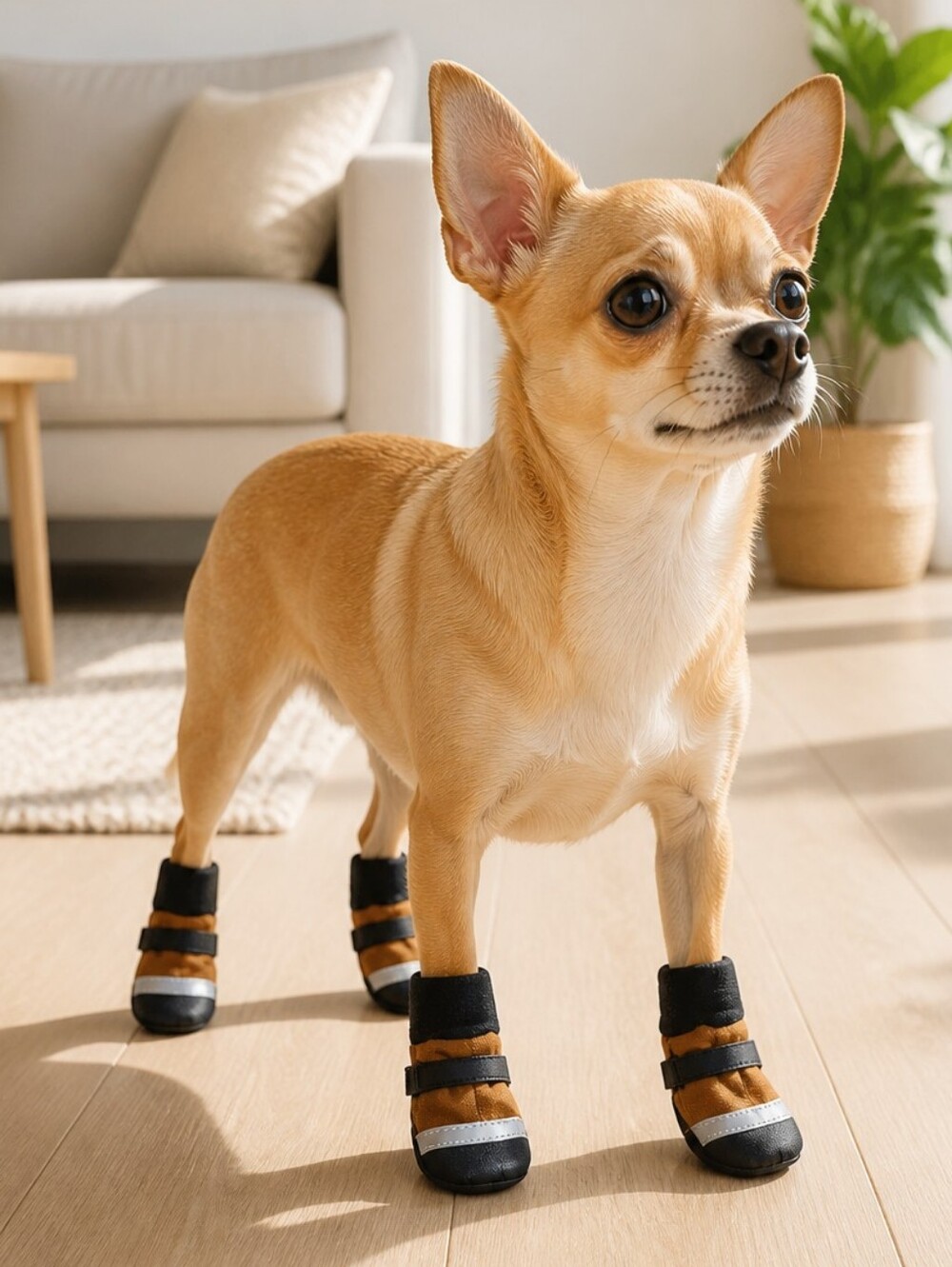 Dog Shoes XS Paw Protection Brown Tan Reflective Winter Socks Set of 4 + Mesh Ba